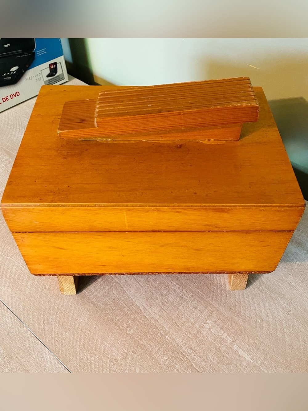 Vintage wood shoe shine kit box wooden polish
